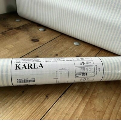 RARE Vtg NOS Ikea Karla Light Blue & White Striped Scandi Wallpaper 21  x 33 
