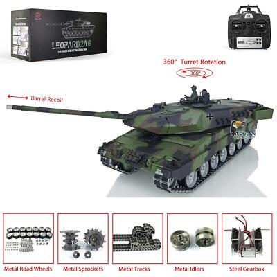 Henglong 7.0 1/16 Leopard2A6 RC Tank 3889 Barrel Recoil Metal Tracks W/ Rubbers