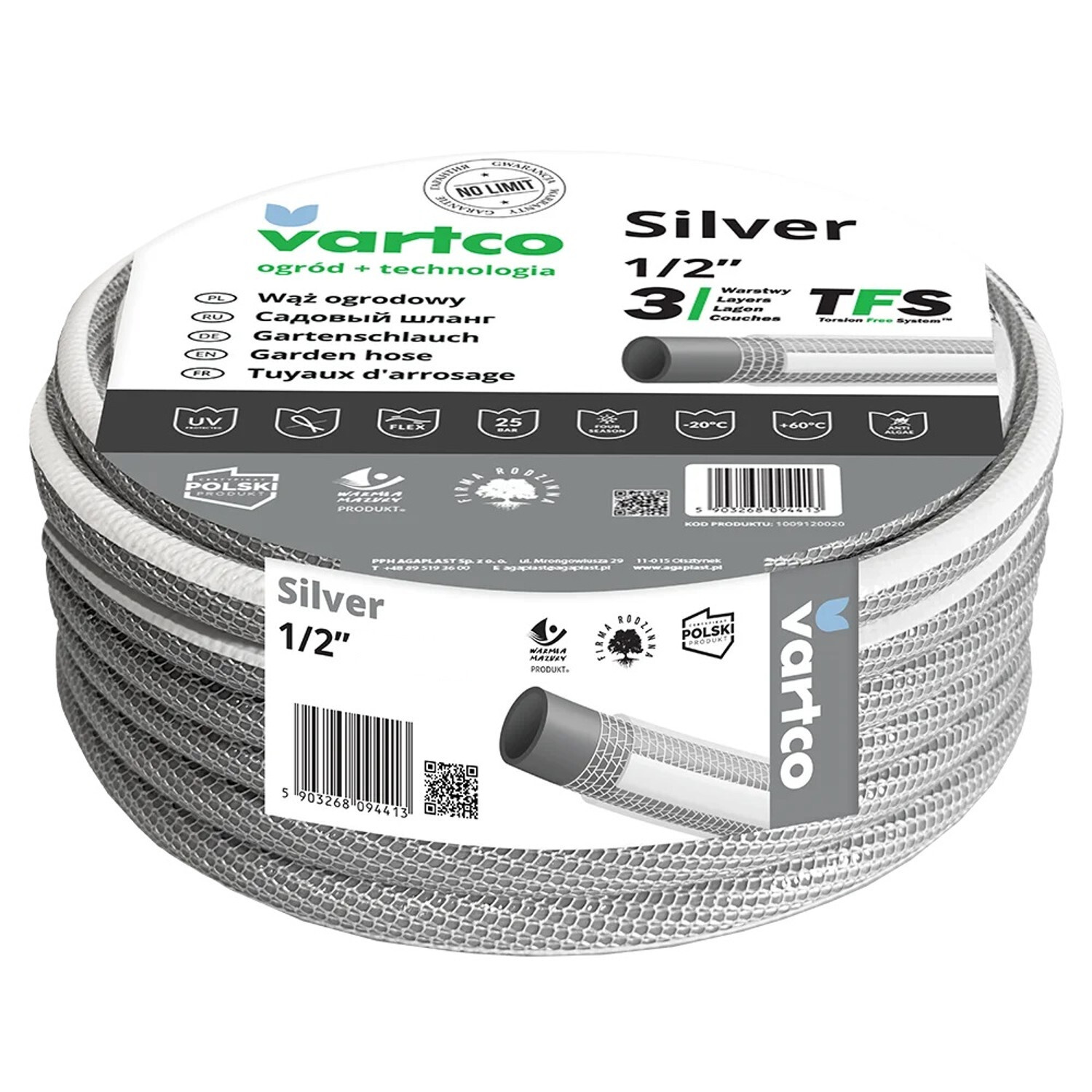 Tuyau d'arrosage Vartco Silver TFS 20m flexible et durable pour jardin domestique