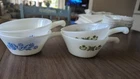 Never Used Vintage Anchor Hocking FIRE-KING Milk Glass Handled Bowls Green Blue