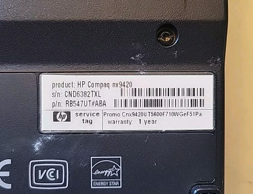 HP Compaq nx9420 Laptop Intel Core 2 T5600 1.83 GHz 1GB RAM 80GB HD +AC *No OS