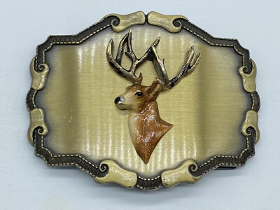 Vintage Raintree Deer Head Belt Buckle Big Buck Antlers Nicely Colored 1978 USA