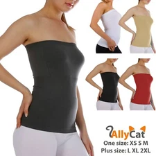 Women's Seamless Bandeau Tube Top Ribbing Bottom Slimming Shirt Summer Beach Tee