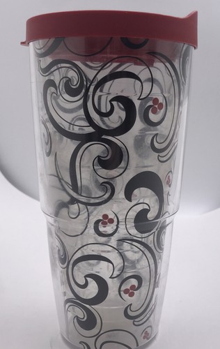 Tervis Travel Tumbler 24oz Swirl Scroll Hot/Cold Insulated Cup Red Lid + Straw - Picture 5 of 9