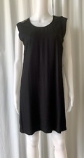 Sandro black viscose shift dress with metallic beads on shoulders sz1