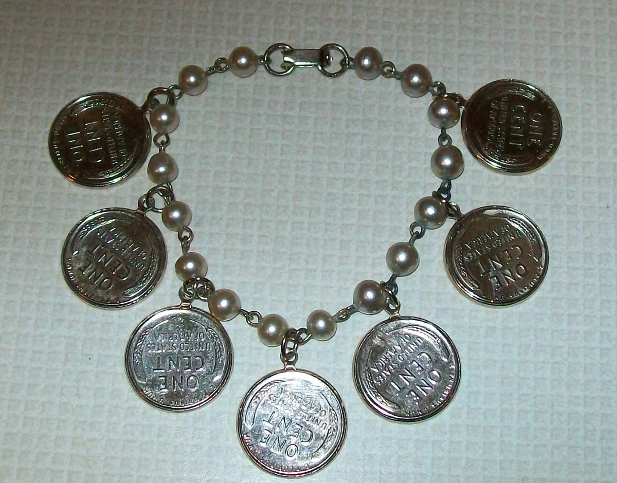 Vintage U S Coin Wheat Penny Chrome Plated 1958 D Faux Pearl 7