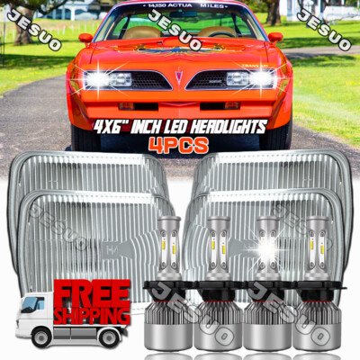 4PCS 4x6  inch LED Headlights Hi/Lo DRL For Pontiac Firebird 1977-81 Buick Regal