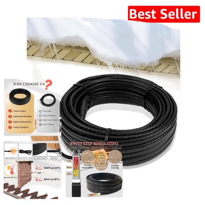 120V Self-Regulating Heating Cable with 6ft Lighted Plug for Roof Protection