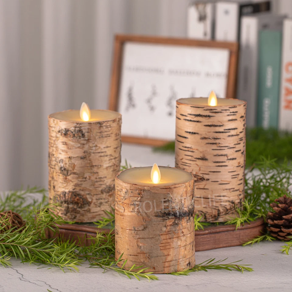 Vela sin llama Luminara corteza de abedul real para decoración del hogar  Foto 2 de 4