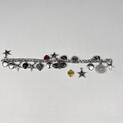 Vtg 1950s Beta Sigma Phi 7'' Charm Bracelet Automade Sterling Silver 19 Charms