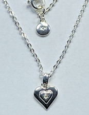 Kit Heath Sterling Silver 925 Signed My First Diamond Heart Necklace 16", NOS