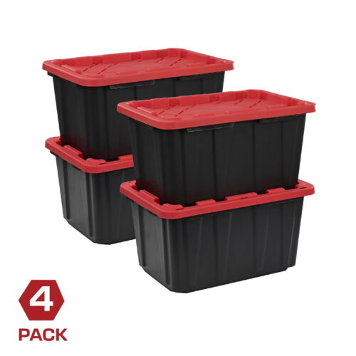 27 Gallon Large Plastic Storage Container with Snap-On Lid, Pack of 4 New