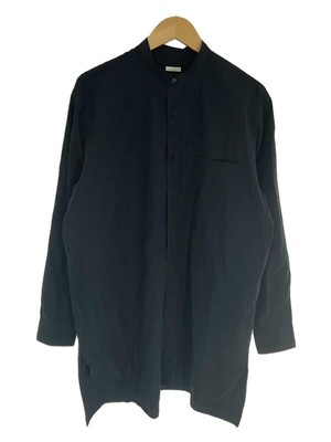 COMOLI Band Collar Shirt Long Sleeve Shirt 3 Cotton NVY Solid Z01 