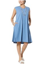 MarlaWynne Stretch Tech Pleat Back Midi Dress Chambray
