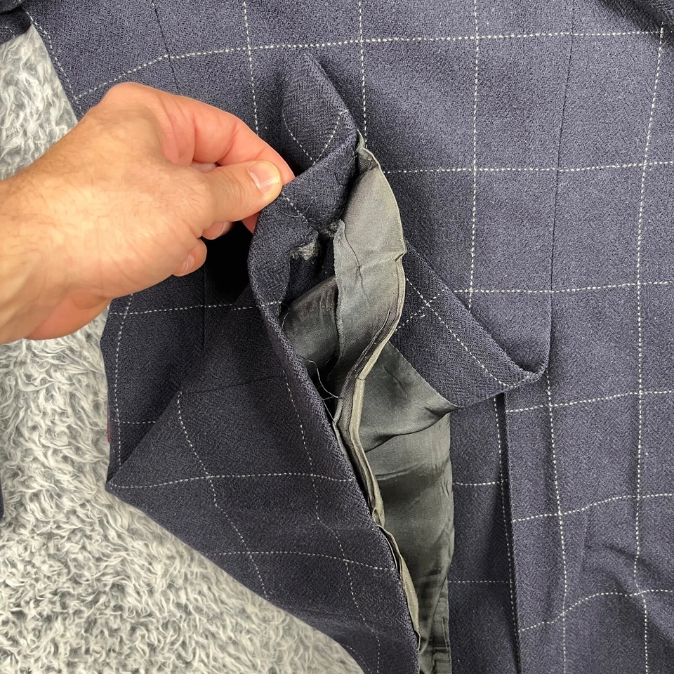 Vintage Tommy Hilfiger Jacket Mens L Navy Grid Check Sports Coat USA Prep Blazer - Image 2 of 4