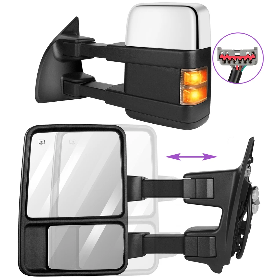 Par de espejos retrovisores de remolque cromados potencia señal térmica laterales para Ford F250 Super Duty 08-16 Foto 4 de 4