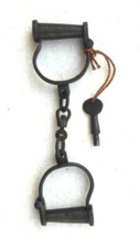Old Vintage Antique Handcrafted Fine Iron Lock & Key Handcuffs