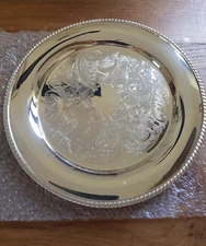 Mappin & Webb silver plate serving plate, cocktail tray on 3 balled feet