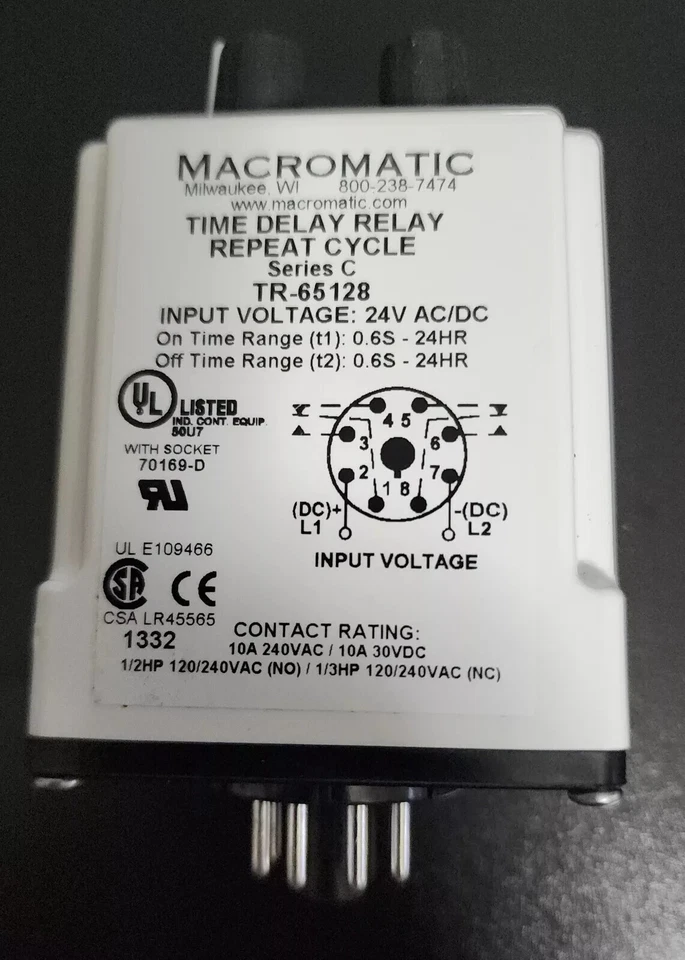 Macromatic Time Delay Relay TR-65128 Repeat Cycle 10A 240VAC - Image 3 of 3