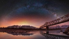 Landscape lake bridge stars switzerland sky reflection Custom Gaming Mat Desk
