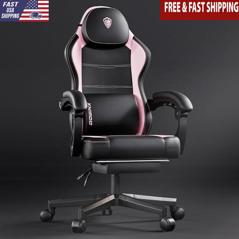 Ergonomic Gaming Chair W/ Massage Support & Adjustable Footrest Adults Leather-image