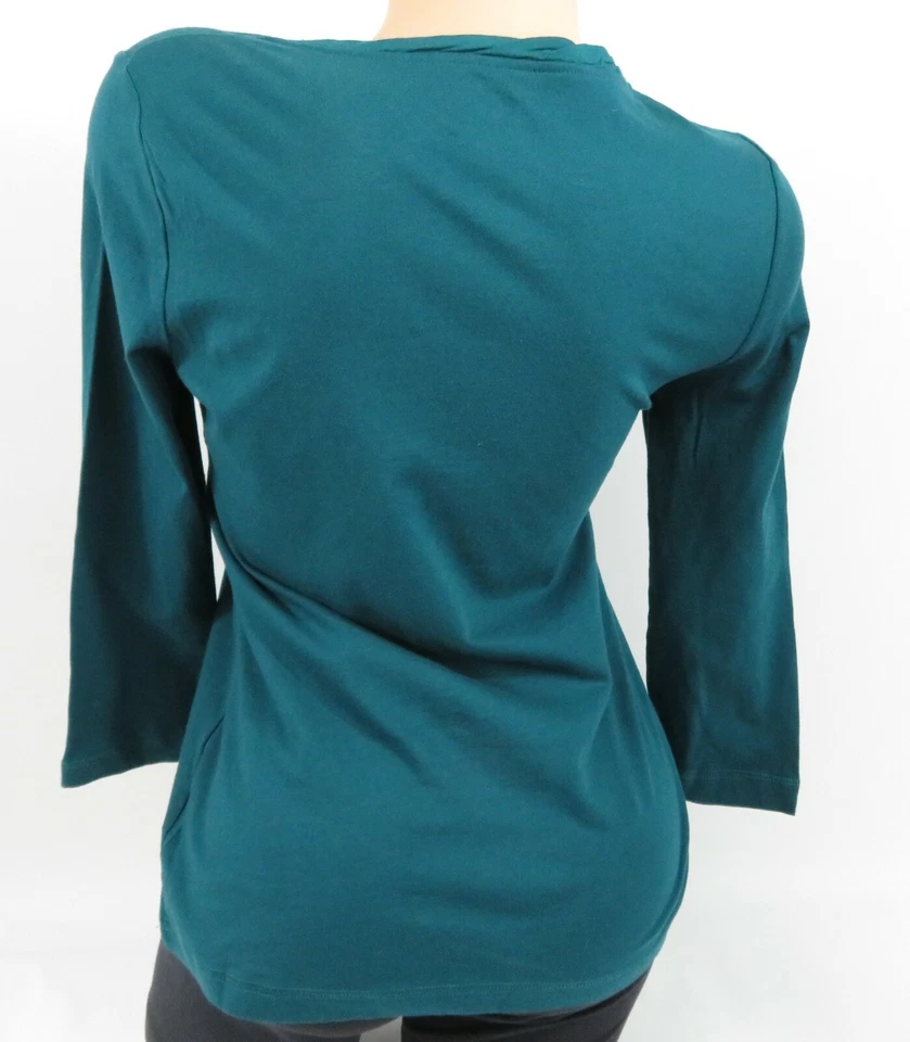 Camisa Nautica Cuello en V Verde azulado Mangas 3/4 100% Algodón Tejido Talla XS Ret $34 Foto 3 de 4