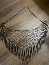 Black Tasseled Net Bikini Cover Up With Multi Colored Plastic Beads One Size