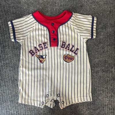 Vintage 90s Y2K Baby Boy Bear Baseball Romper Outfit 0-3 mo Simply Basic Gift