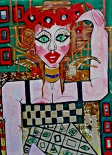 Original painting of a golden woman one of kind painting by me PB colorful 
