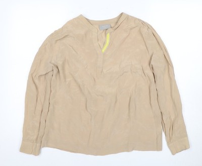 Fyvus Damen Bluse Beige Seide Langarm Größe S