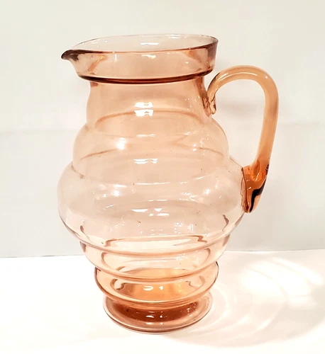 Vintage 1930's Dunbar Glass Art Deco Stacked Rings Pink Depression Pitcher
