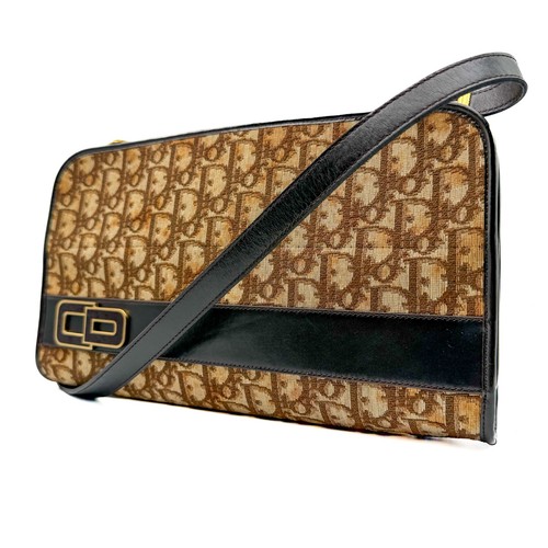 Christian Dior Canvas Leather Trotter jacquard Shoulder Bag Brown Gold Authentic