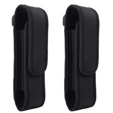 2 Pcs Flashlight Holster Pouch Holder Flash Light Belt Carry Case Black