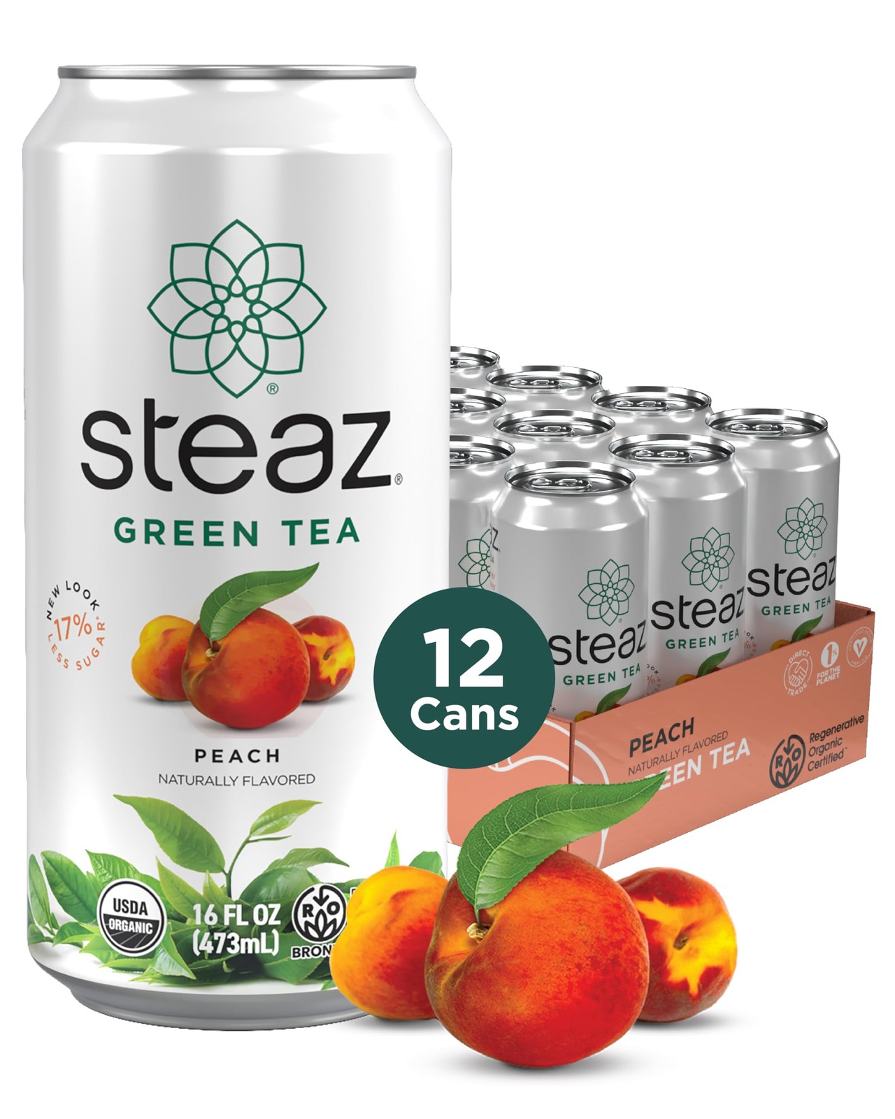Z - Organic Green Tea - Peach Flavored (12 Pack) - 16 Fl Oz 