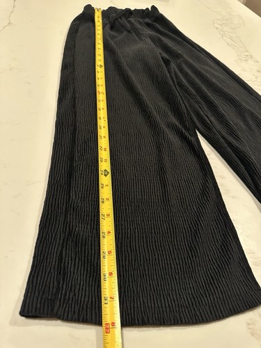 Zara Girls Pants Size 9 Black Velvet Jacquard Wide Leg Pants Tie Waist - Picture 5 of 8