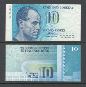 1986 FINLAND 10 MARKKAA CURRENCY CAT # P113a