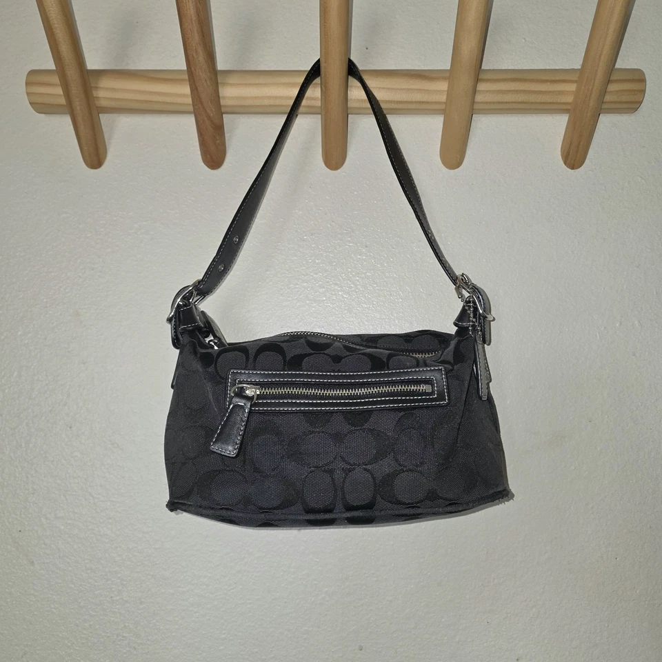 Bolso de Hombro Coach Signature Negro Jacquard Demi 6044 Cuero Y2K Cartera Pequeña Foto 3 de 4