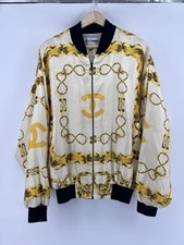 Vintage Chanel Silk Bomber Jacket Size M/L 80  s Gold Chains Pattern