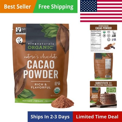 Organic Cacao Powder, Unsweetened, 8 oz 227 g   Rich Dark Chocolate Flavor, P...