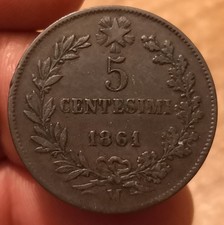 Moneta 5 Centesimi 1861 Milano, Vittorio Emanuele II, Rif. 8993