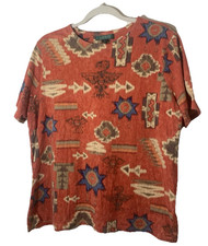 Top de mujer LAUREN RALPH LAUREN Crew XL Sierra rojo naranja suroeste tribal