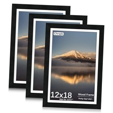 12x18 Poster Frame, Display Pictures 11X17 with Mat or 12x18 12X18 Black