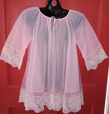 Vtg Miss Elaine Pink DBL Nylon Sheer Chiffon Robe