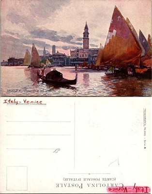 Venezia Panorama del Molo Postcard Italy Unposted Vintage Scenic Venice Gondola