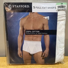 Vtg Stafford Men's Full-Cut Briefs 5 Pk White 34 100 Combed Cotton RN 9367