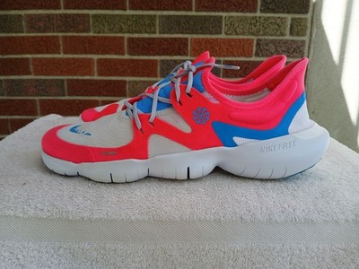 Men's sz 13 Nike Free RN 5 Pink/White/Blue Athletic Training Shoes - MINT 