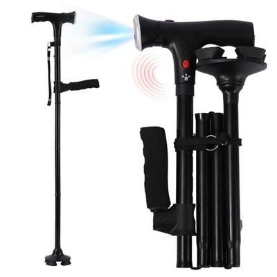 Cane Hero Walking Cane, Ready Walker with Light and Alarm, Smart black 