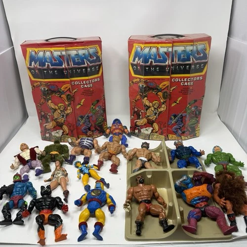 Vintage 80s Masters of the Universe Collector Cases Mattel 16 Figures 2 Cases