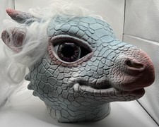 Fantasy Ice Dragon Full Head Latex Mask Mythical Creature Halloween Cosplay Prop