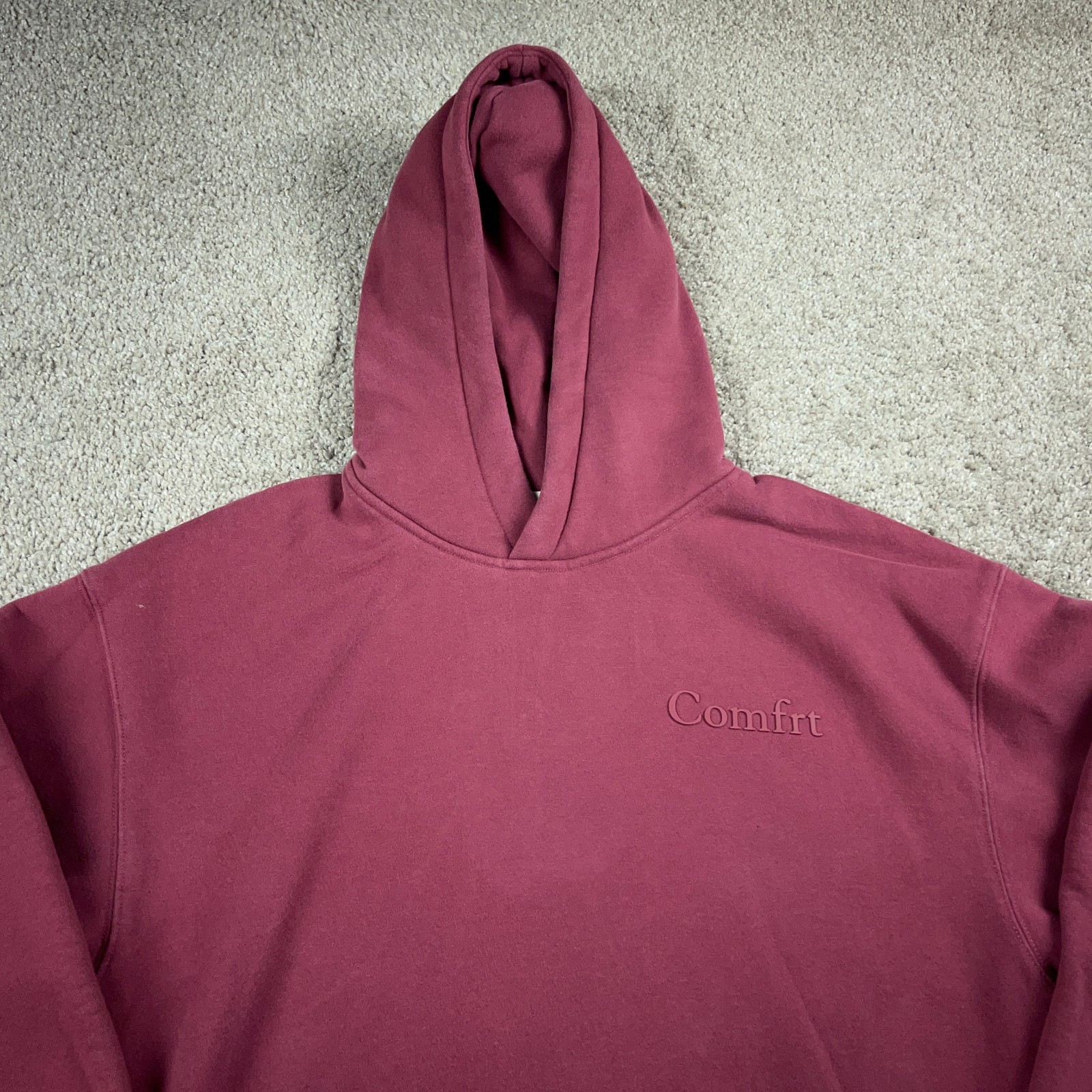 Comfrt Hoodie Womens Medium Red Baggy Preppy Sweatshirt Fleece Cozy Pullover